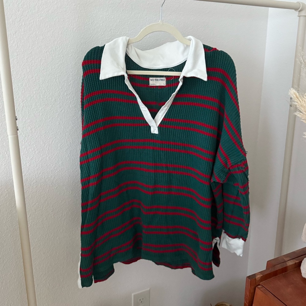 We The Free Striped Oversized Travis Polo Tee with White Collar